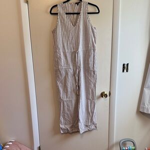 DREW Beige and White Striped Jumpsuit